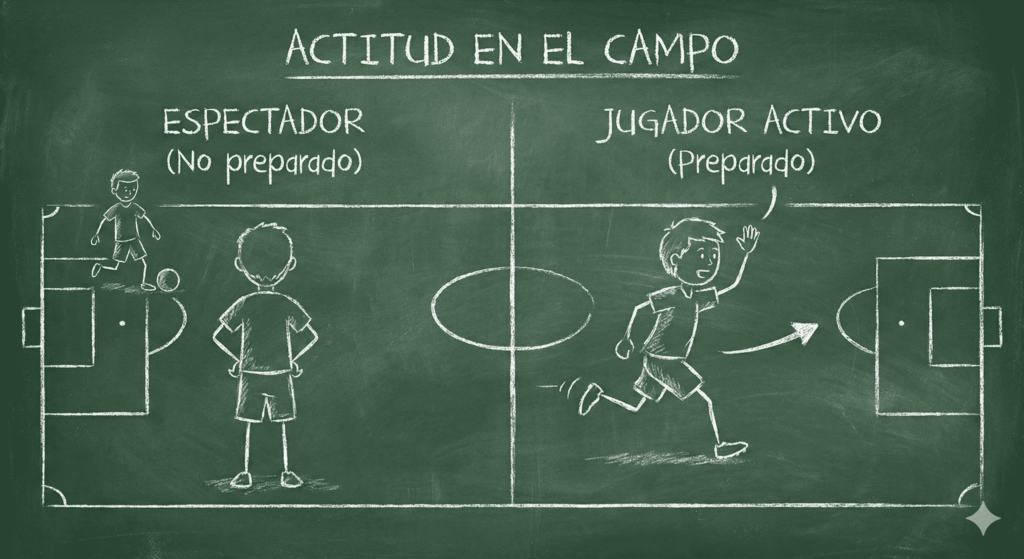 Diferencia entre un jugador benjamín pasivo y uno activo preparado para la etapa alevín