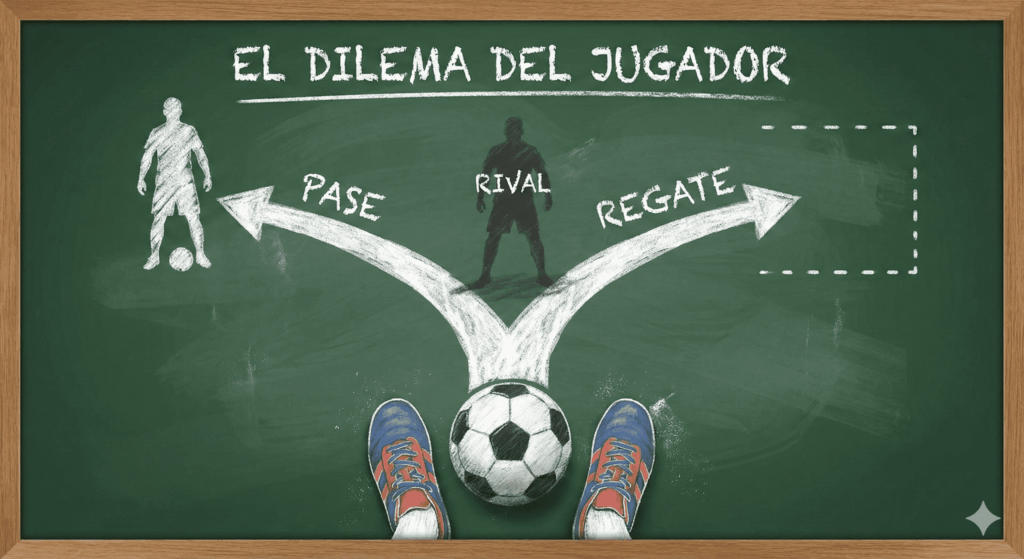 Representación visual de la toma de decisiones binaria en fútbol benjamín