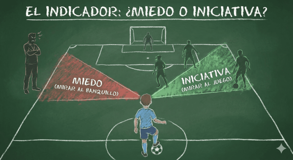 Gráfico que muestra hacia dónde mira el jugador: al entrenador (dependencia) o al juego (autonomía)